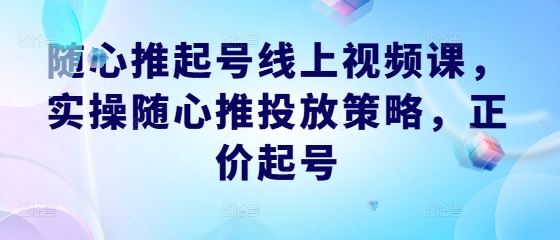 随心推起号线上视频课,实操随心推投放策略,正价起号-轻创社项目网