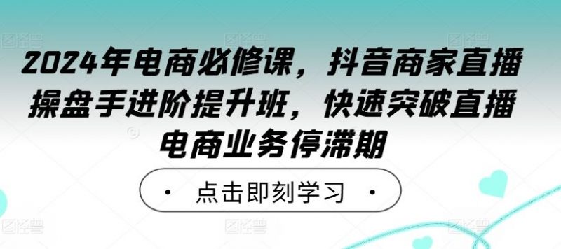2024年电商必修课,抖音商家直播操盘手进阶提升班,快速突破直播电商业务停滞期-轻创社项目网