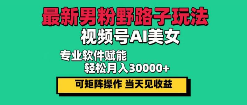 （12909期）最新男粉野路子玩法，视频号AI美女，当天见收益，轻松月入30000＋-轻创社项目网