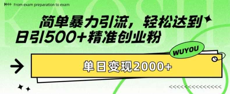 简单暴力引流,轻松达到日引500+精准创业粉,单日变现2k【揭秘】-轻创社项目网