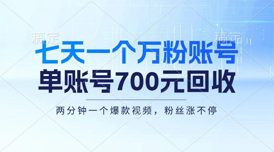 图片[1]-（13062期）七天一个万粉账号，新手小白秒上手，单账号回收700元，轻松月入三万＋