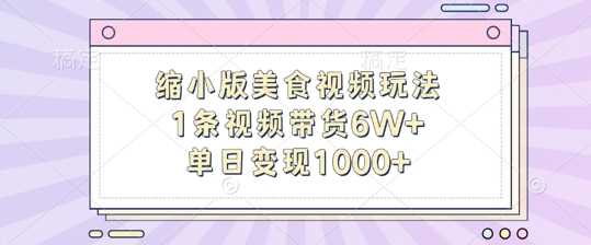 缩小版美食视频玩法,1条视频带货6W+,单日变现1k-轻创社项目网
