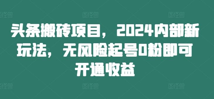 头条搬砖项目,2024内部新玩法,无风险起号0粉即可开通收益-轻创社项目网