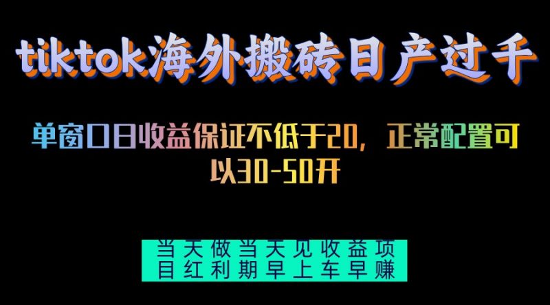 (13079期)tiktok海外搬砖项目单机日产过千当天做当天见收益-轻创社项目网