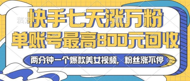 (13158期)2024年快手七天涨万粉,但账号最高800元回收。两分钟一个爆款美女视频-轻创社项目网