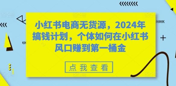 小红书电商无货源,2024年搞钱计划,个体如何在小红书风口赚到第一桶金-轻创社项目网