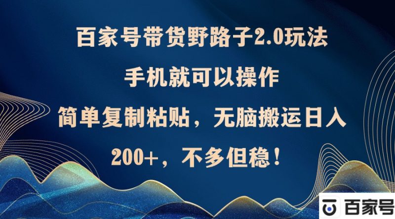 (12804期)百家号带货野路子2.0玩法,手机就可以操作,简单复制粘贴,无脑搬运日…-轻创社项目网
