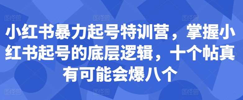 小红书暴力起号特训营,掌握小红书起号的底层逻辑,十个帖真有可能会爆八个-轻创社项目网