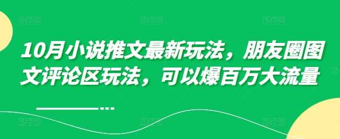 10月小说推文最新玩法,朋友圈图文评论区玩法,可以爆百万大流量?-轻创社项目网