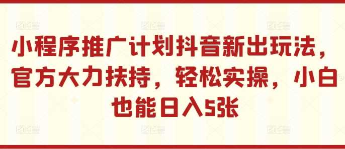 小程序推广计划抖音新出玩法,官方大力扶持,轻松实操,小白也能日入5张【揭秘】-轻创社项目网