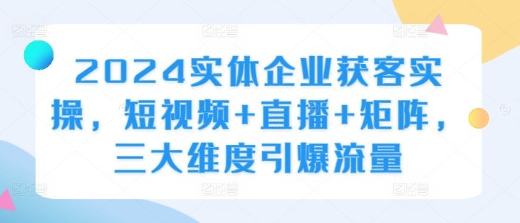 2024实体企业获客实操,短视频+直播+矩阵,三大维度引爆流量-轻创社项目网