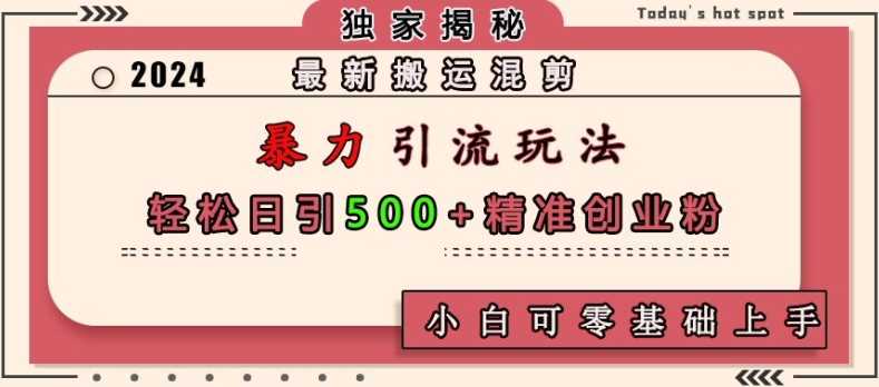 最新搬运混剪暴力引流玩法,轻松日引500+精准创业粉,小白可零基础上手-轻创社项目网