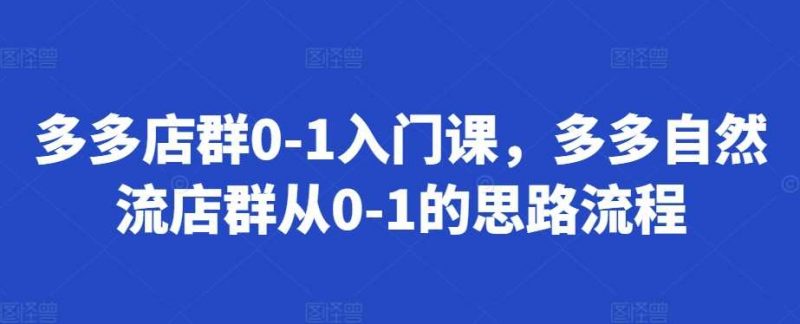 多多店群0-1入门课,多多自然流店群从0-1的思路流程-轻创社项目网