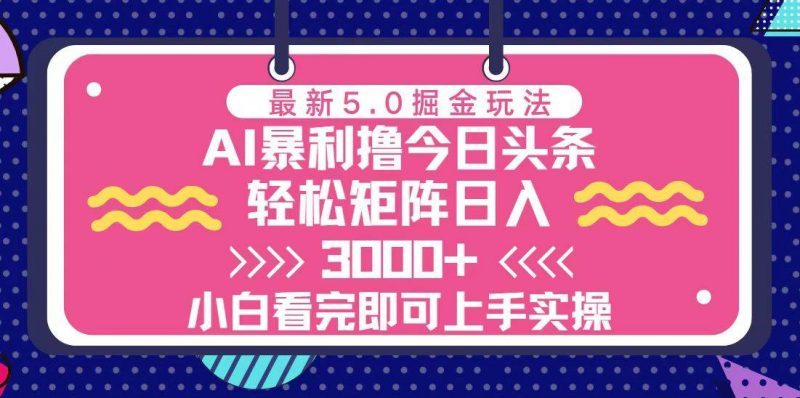 (13398期)今日头条最新5.0掘金玩法,轻松矩阵日入3000+-轻创社项目网