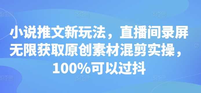小说推文新玩法,直播间录屏无限获取原创素材混剪实操,100%可以过抖-轻创社项目网