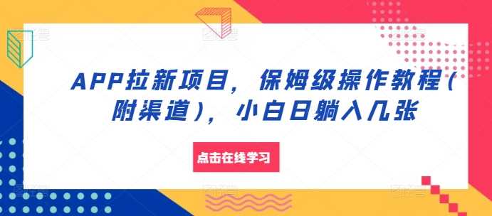 APP拉新项目,保姆级操作教程(附渠道),小白日躺入几张【揭秘】-轻创社项目网