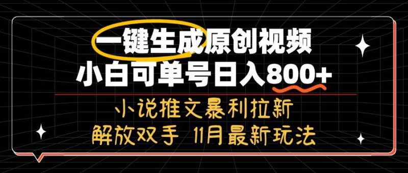 (13215期)11月最新玩法小说推文暴利拉新,一键生成原创视频,小白可单号日入800+…-轻创社项目网