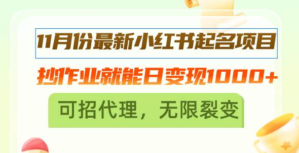 (13256期)11月份最新小红书起名项目,抄作业就能日变现1000+,可招代理,无限裂变-轻创社项目网