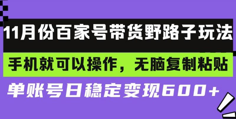 (13281期)百家号带货野路子玩法 手机就可以操作,无脑复制粘贴 单账号日稳定变现…-轻创社项目网