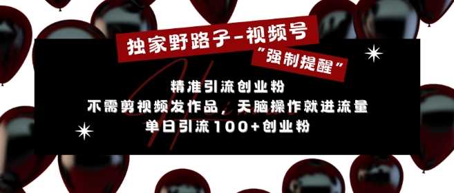 独家野路子利用视频号“强制提醒”,不需剪视频发作品,无脑操作就进流量,单日引流100+创业粉-轻创社项目网