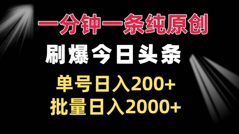 (13495期)一分钟一条纯原创 刷爆今日头条 单号日入200+ 批量日入2000+-轻创社项目网