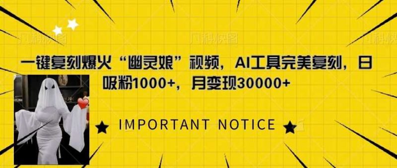 一键复刻爆火“幽灵娘”视频,AI工具完美复刻,日吸粉1000+,月变现过W-轻创社项目网