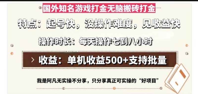 (13307期)国外知名游戏打金无脑搬砖单机收益500,每天操作七到八个小时-轻创社项目网