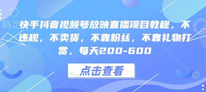 快手抖音视频号放映直播项目教程,不违规,不卖货,不靠粉丝,不靠礼物打赏,每天200-600-轻创社项目网
