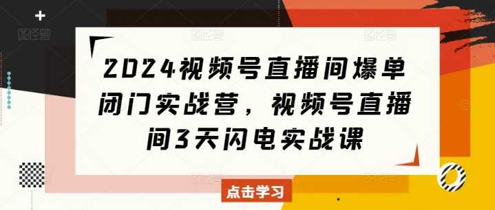 2024视频号直播间爆单闭门实战营,视频号直播间3天闪电实战课-轻创社项目网