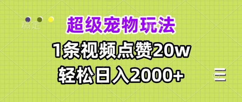 (13578期)超级宠物视频玩法,1条视频点赞20w,轻松日入2000+-轻创社项目网