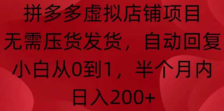 拼多多虚拟店铺项目,无需压货发货,自动回复,小白从0到1,半个月内日入200+【揭秘】-轻创社项目网