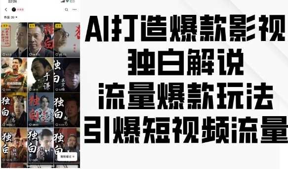 AI打造爆款影视独白解说,流量爆款玩法,引爆短视频流量-轻创社项目网