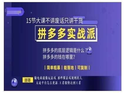 朋哥电商(拼多多实战派),15节大课不讲废话只讲干货,简单粗暴 能落地 可复制-轻创社项目网