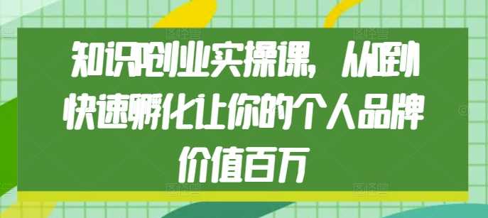 知识IP创业实操课,从0到1快速孵化让你的个人品牌价值百万-轻创社项目网