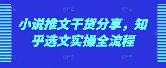 小说推文干货分享,知乎选文实操全流程-轻创社项目网