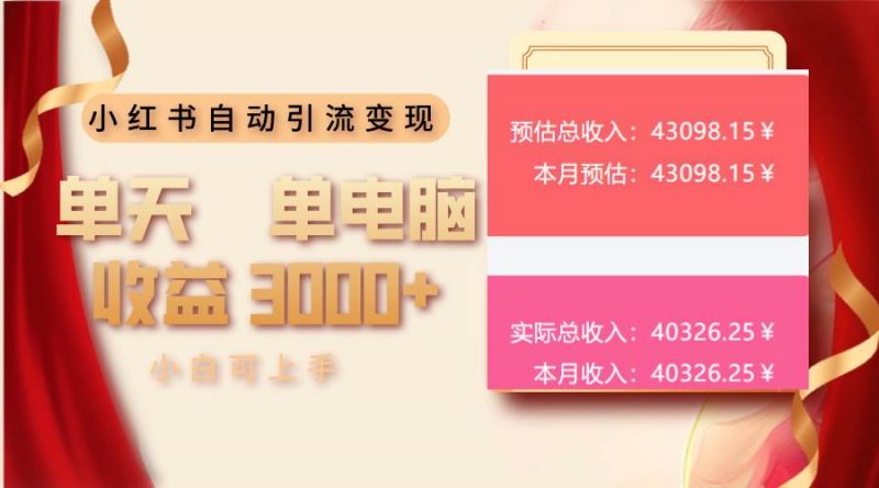 (13999期)小红书自动引流变现 单天单电脑收益3000+ 小白可上手-轻创社项目网