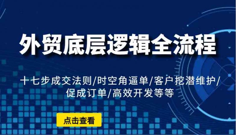 外贸底层逻辑全流程：十七步成交法则/时空角逼单/客户挖潜维护/促成订单/高效开发等等-轻创社项目网