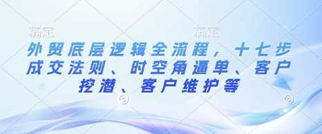 外贸底层逻辑全流程,十七步成交法则、时空角逼单、客户挖潜、客户维护等-轻创社项目网