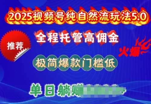 2025视频号纯自然流玩法5.0,全程托管高佣金,极简爆款门槛低,单日收益多张【揭秘】-轻创社项目网