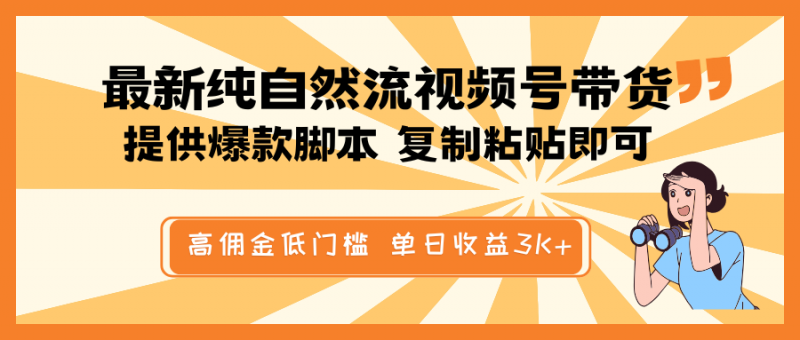 最新纯自然流视频号带货,提供爆款脚本简单 复制粘贴即可,高佣金低门槛,单日收益3K+-轻创社项目网