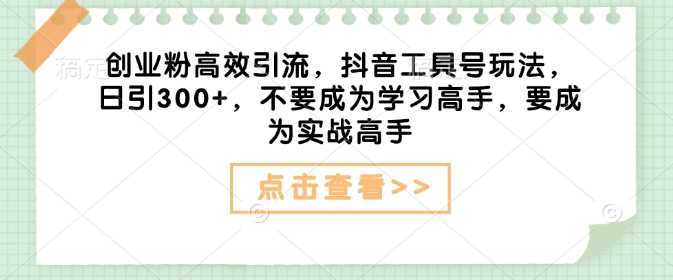创业粉高效引流,抖音工具号玩法,日引300+,不要成为学习高手,要成为实战高手-轻创社项目网
