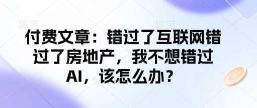 付费文章:错过了互联网错过了房地产,我不想错过AI,该怎么办?-轻创社项目网