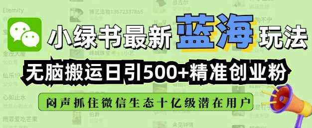 小绿书无脑搬运引流,全自动日引500精准创业粉,微信生态内又一个闷声发财的机会-轻创社项目网