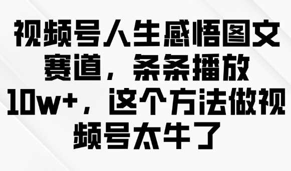 视频号人生感悟图文赛道,条条播放10w+,这个方法做视频号太牛了-轻创社项目网