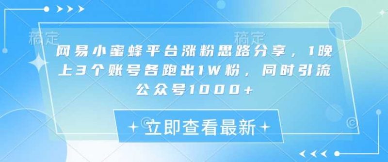 网易小蜜蜂平台涨粉思路分享,1晚上3个账号各跑出1W粉,同时引流公众号1000+-轻创社项目网