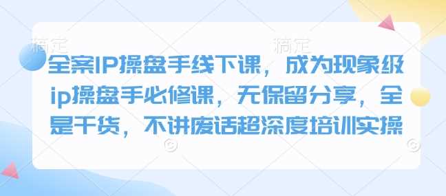 全案IP操盘手线下课,成为现象级ip操盘手必修课,无保留分享,全是干货,不讲废话超深度培训实操-轻创社项目网