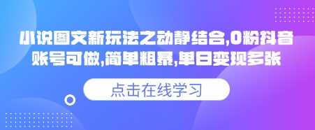 小说推文图文新玩法之动静结合,0粉抖音账号可做,简单粗暴,单日变现多张-轻创社项目网