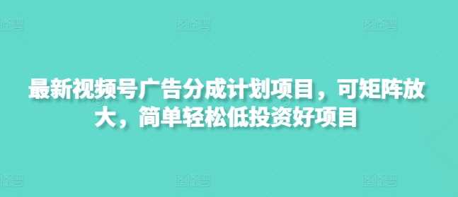 最新视频号广告分成计划项目,可矩阵放大,简单轻松低投资好项目-轻创社项目网