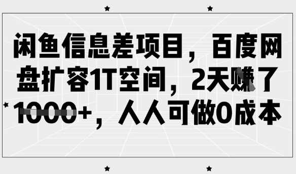 闲鱼信息差项目,百度网盘扩容1T空间,2天收益1k+,人人可做0成本-轻创社项目网