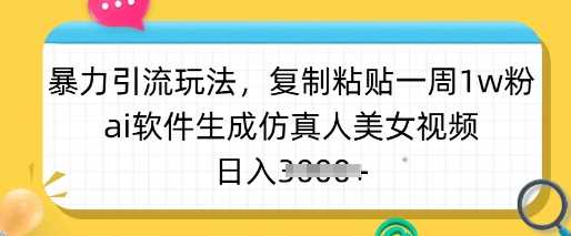 暴力引流玩法,复制粘贴一周1w粉,ai软件生成仿真人美女视频,日入多张-轻创社项目网
